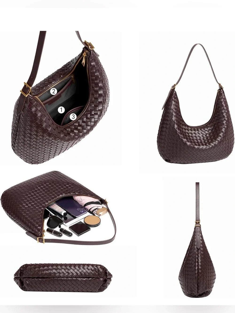 Chocolate hobo, shoulder bag woven, pocket book vegan leather👜👜